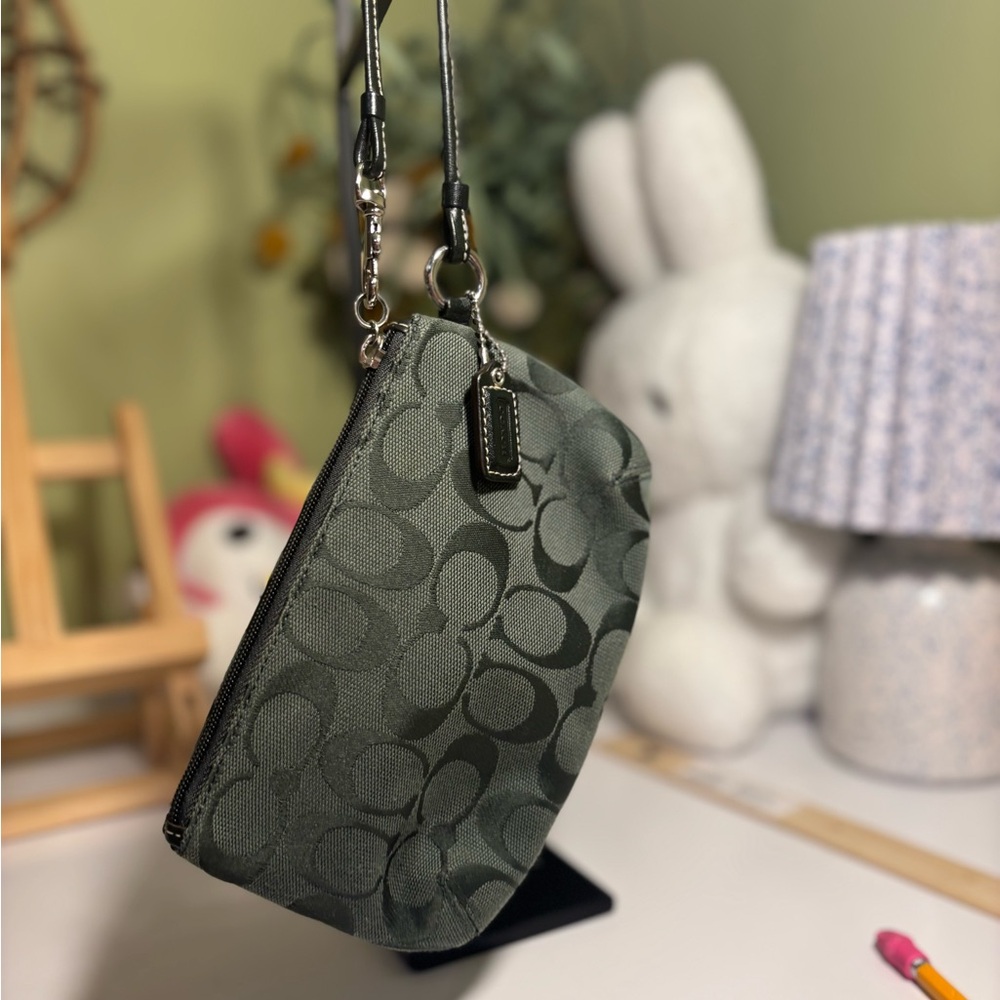 Coach Dark Green Clutch with Silver Accents - Picture 2 of 4